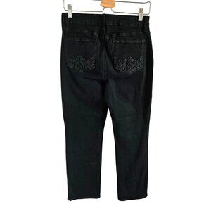 NYDJ Woman Size 10 Marilyn Straight Lift & Tuck Black Jeans Embroidered Pockets